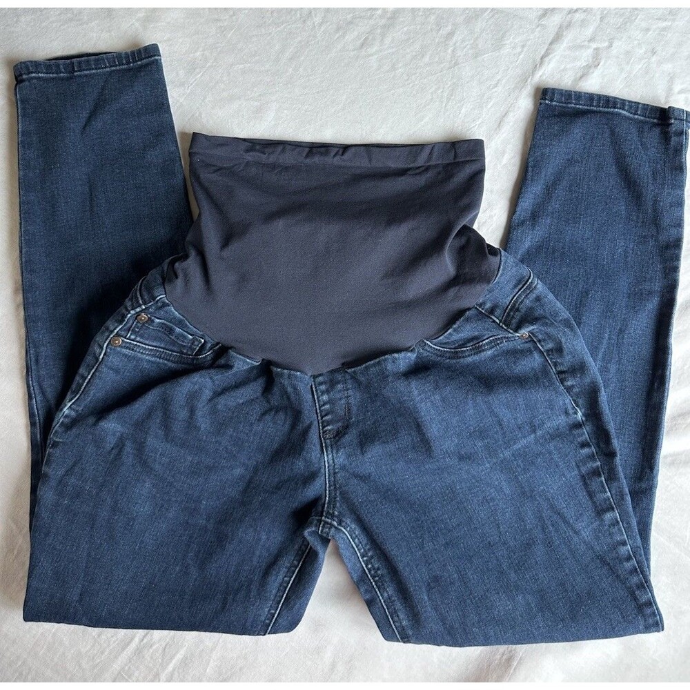 Indigo Blue Straight Jeans Blue Stretch 5-Pocket Button Women’s Denim Maternity